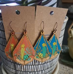 Wooden hand painted earrings